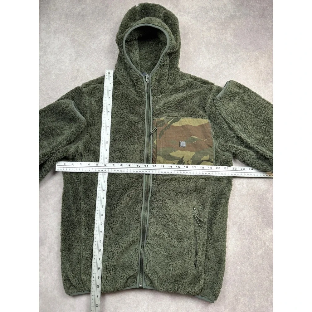 Roark Men M Sherpa Fleece Full Zip Hoodie Olive Green Camo Pocket Jacket Outdoor